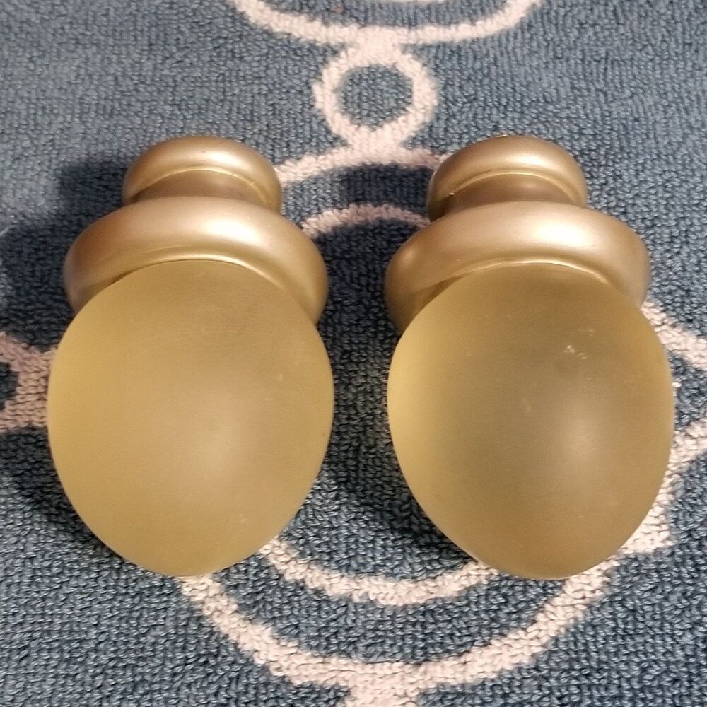 Vintage frosted mist glass finials drape/curtain rod ends greenish tint egg shap